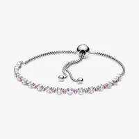 Nova chegada rosa clara bracelete slider 925-sterling-prata ajustável cúbico zircônia pulseira para mulheres jóias de luxo