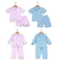 Kinder 2020 Sommer Frühling Pyjamas Sets 100% Baumwolle Seersucker PJs Kleinkind Nachtwäsche Mädchen Jungen Nachtwäsche