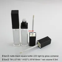 200 sztuk / partia LED Light Lip Gloss Case Matte Czarna czapka z lustrem GLSS Container Pusty Butelka Lipgloss DHL Bezpłatny statek