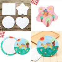Paper Coloring Party Party Picture Pailly Puzzles Сублимационные пустые DIY White Kids Game Dired Jigsaws Детская живопись Круглая квадратная игрушка 4 Типы 0 9xj G2