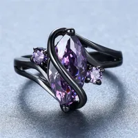 Wedding Rings Charming Purple Zircon Marquise Stone S Ring Vintage Fashion Geometric Birthstone For Women Men Black Gold Antique Jewelry