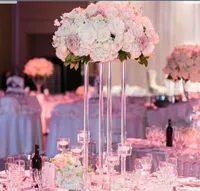 Новый стиль прозрачный высокий свадьба украшения акриловой кристаллической таблицы центральные столбцы цветочные стойки для стола