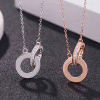 Brand Belts 925 sterling silver jewelry card family double ring cake micro inlaid zircon clavicle Necklace Silver Plated Rose Gold Pendant7D4A