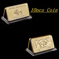 10 sztuk Magnetyczny 1 Troy Uncja Niemiecka Buffalo Gold Bullion Bar Craft 100 Mills 999 Fine Gold American Replica Gold Plated Buffalo Odznaka