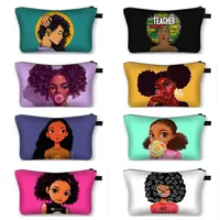 Black Afro Girls Make up Tasche Polyester Gedruckte Handtasche für Damen Multifunktionale Reise Kulturbeutel Tasche Reißverschluss Beutel Kupplung Tasche E123005