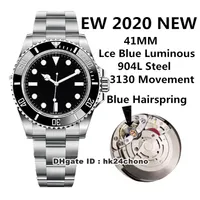 2020 EWF 904L鋼鉄41mm 3130自動メンズウォッチセラミックベゼルブラックダイヤル904Lステンレス鋼ベストスチールブレスレット紳士腕時計