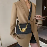 Moda kalın zincir çapraz gövde çantaları kadınlar için 2021 bayan çanta tasarımcısı marka taş desen omuz çantası kadın flep cüzdanlar çapraz vücut
