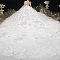 Luxus Dubai Ballkleid Brautkleider Langarmes Spitzen -applizierte Brautkleider elegante arabische maßgeschneiderte Vestidos de Novia