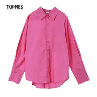 TopPies Mujeres 100% algodón Camisas Oficina Señora Manga Larga Blusa Single Breasted Chic Chemise Tops 220118