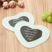Vente en gros de 200pcs (100Pairs) / Lot Indian Wedding Retour Cadeau de retour pour invités Heart Love Coupe Tapis Tapis de verre Coasters C1210