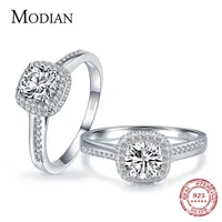 Modian Genuine 925 Sterling Silver Round Clear Cubic Zirconia Engagement Rings For Women Wedding Promise Statement Jewelry Gift 220209