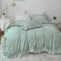 Роскошный комплект постельных принадлежностей Queen King Size Green Ratuchry кружевной подоюзной крышка кровать юбка наволочка принцесса кроватный постельное белье.