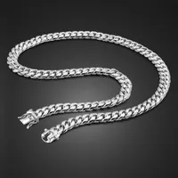 100% 925 Sterling Silver Chains Fashion Man Necklace Classic Italy Real thick Pure Silver Cuban Whip chain 10MM 24 inches Men&#039;s Jewelry