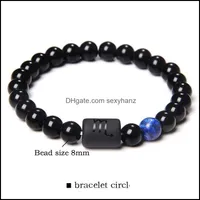 Beaded, Strands Armband Smycken 12 Constellation Par Bangles Män 8mm Onyx Agat Stone Beads Psera Cancer Virgo Women Bracelet Friendship