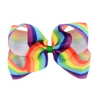 6&quot; Girls Rainbow Bow Clips Baby Bubble Flower Ribbon Bowknot Hairpin Kids Large Barrette Hair Boutique Bows Children Hair Accessories KFJ42