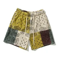 Cashwe Flower Contrast Color Summer Shorts Мужская и женская хип-хоп пэчворк негабаритных пяти точечных брюк