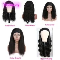Headband Wig Human Hair 10-32inch Brazilian Kinky Curly Deep Wave Body Wave Yaki 100% Human Hair Capless Wigs Full-Mechanism Natural Color