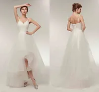 2022 High Low Wedding Dress V-Ausschnitt Asymmetrische Tüll Spaghetti Strap Einfache Casual Brautkleider Vestido de Novia Robe Marieee