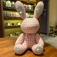 New Cute Diamond Inlaid Rabbit Plush Toys 38cm Bunny DIY Doll Ornament Creative Gifts Accompany Xmas Birthday Toys For Children AA220314