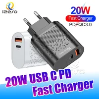 QC3.0 PD Fast Charger 20W Tipo C USB Adattatore di carica rapida Dual Porte Caricabatterie da parete per iPhone 12 Pro Max Izeso