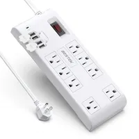 米国ストックBESTEK 8-Outlet Plug Surge Protector Power Strip 4 USBポート、5V 4.2A、6フィートの重デューティ延長コード243P