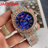 Mens Womens Big Diamonds Кольцевые часы Quartz Watches 41 -мм нержавеющая сталь Классические наручные часы Идеальное календарь розового золота Золотые браслет -часы Montre de Luxe