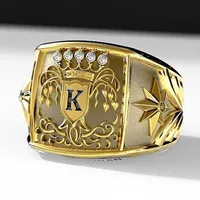 Cluster anéis de luxo moda hip-hop homens anel dourados árvore amarela de vida escudo "k" para aniversário aniversário aniversário tamanho 6
