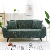 Dark Green Pastoral Leaves Sofa Covers Slipcover Stretch Elastic Spandex Loveseat L Shape Sectional 201222