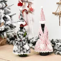 Julvin flaska täcke kreativ söt förkläde uppsättning champagne flaska klä upp rekvisita god julbord dekoration