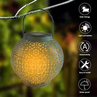 F8 밀 짚 모자 램프 구슬 태양 광 조명 제어 자동 유도 정원 장식 야외 방수 정원 레트로 철 램프