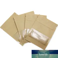 100 pcs Brown Kraft Paper Bags Limpar janela Rolável Zipper pacote sacos Snack doces bolsas para o casamento de armazenamento de alimentos de Natal