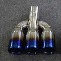 1 Pcs Three-out Exhaust Pipe System Manifold 304 Stainless Steel Blue Muffler Tip Fit For All Cars Car Accessories Tailpipe