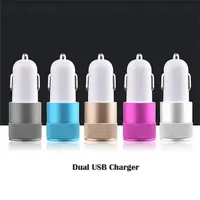 Universal Car Charger 2.1A+1A Dual USB Ports Metal Alloy Chargers for Iphone Samsung HTC Android Phone PC MP3 Wholea21274p