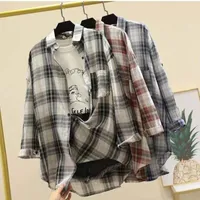 Women's Blouses & Shirts 2022 Fashion Women Plaid Spring Summer Casual Loose Button Lady Tops Outwear Pocket Clothes Chemise Femme NZ0521