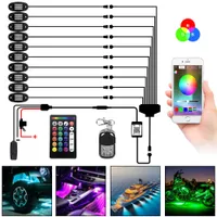 8/10 포드 LED 자동차 액세서리 블루투스 앱 컨트롤 언더 바디 네온 분위기 램프 RGB 바위 음악 조명 여러 가지 빛깔의 DIY