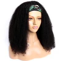 Huvudband peruker indiska afro kinky lockigt mänskligt hår peruk modernt visa 10-26 tum peruker för svarta kvinnor