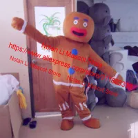 Muñeca de mascota Costume CostumeHigh Calidad de pan de jengibre Hombre Traje de la mascota Dibujos animados Anime Fiesta de cumpleaños Masquerade Película Props Regalos de vacaciones por 2001
