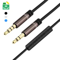 3.5mm AUX Audio Cables Male-Male Car Stereo med mikrofon Volymkontroll för mobiltelefontabletter MP3-högtalare