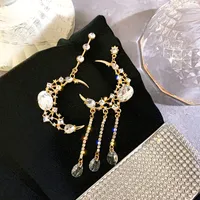 FYUAN Moon Asymmetry Crystal Earrings Korean Style Long Tassel Drop Earrings for Women Wedding Jewelry Gifts