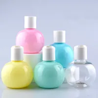 120ml 30pcs / lot Macaron Bunte Kugel-Form-Shampoo Lotion PET-Mehrweg-Plastikflasche mit weißen Disc Cap leeren