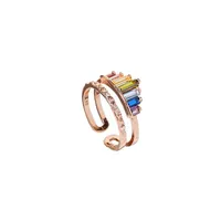 Rainbow Ring Doble Band para mujeres niñas, banda ancha ajustable apilando anillos de arco iris nueva joyería de moda