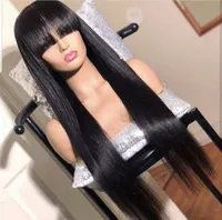 100% Human Hair Wig With Bangs For Black Women Brazilian Straight Black 30 Inch Long