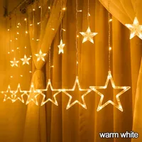 2.5m Romantische Fairy Star Led Gordijn String Licht Warm Wit 220V 110V Kerstslingering Licht voor Huisdeling voor bruiloftsfeestjes Kerstdecoratie