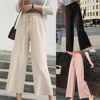 Women's Pants & Capris Solid Color Loose High Waist Casual Women Chiffon Wide-leg Plus Size Style Easy To Match With