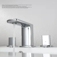 Hochwertiges Chrom-Badezimmer-Badezimmer Feste Messing Drei Holdes Double Control Quadrat Basin Wasserhahn Lavorie Mixer Faucet-32251
