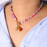 Collar de gargantilla de cuentas para mujer resina de arcilla bohemia colgante collar collar femenino moda playa joyería
