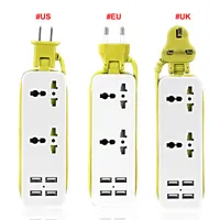 EU / US / UK Plug Extension Socket Outlet Draagbare Travel Power Strip Surge Protector met 4 USB 5V 2A-uitgang) Smart Charger Wall