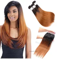 OMBRE RECTECTO T1B / 30 # Dark Root Auburn Hair Human Hair 3/4 Paquetes con cierre de encaje Coloreado Tejido de pelo brasileño con cierre de encaje