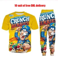 Nowa Moda Kobiety / Męskie Żywność Crunch Berries Funny 3D Print T-Shirt + Jogger Spodnie CASUSAL Dres Ustawia DF3