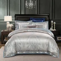 Silk Jacquard Duvet Cover Set 4PCS Queen King Size Bedding Set Ultra Mjukt Bomull Bedsheet Linne Set PillowCase